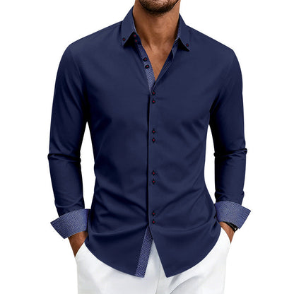 Casual Mens Stretchy, Breathable Long-sleeve Lapel Shirt