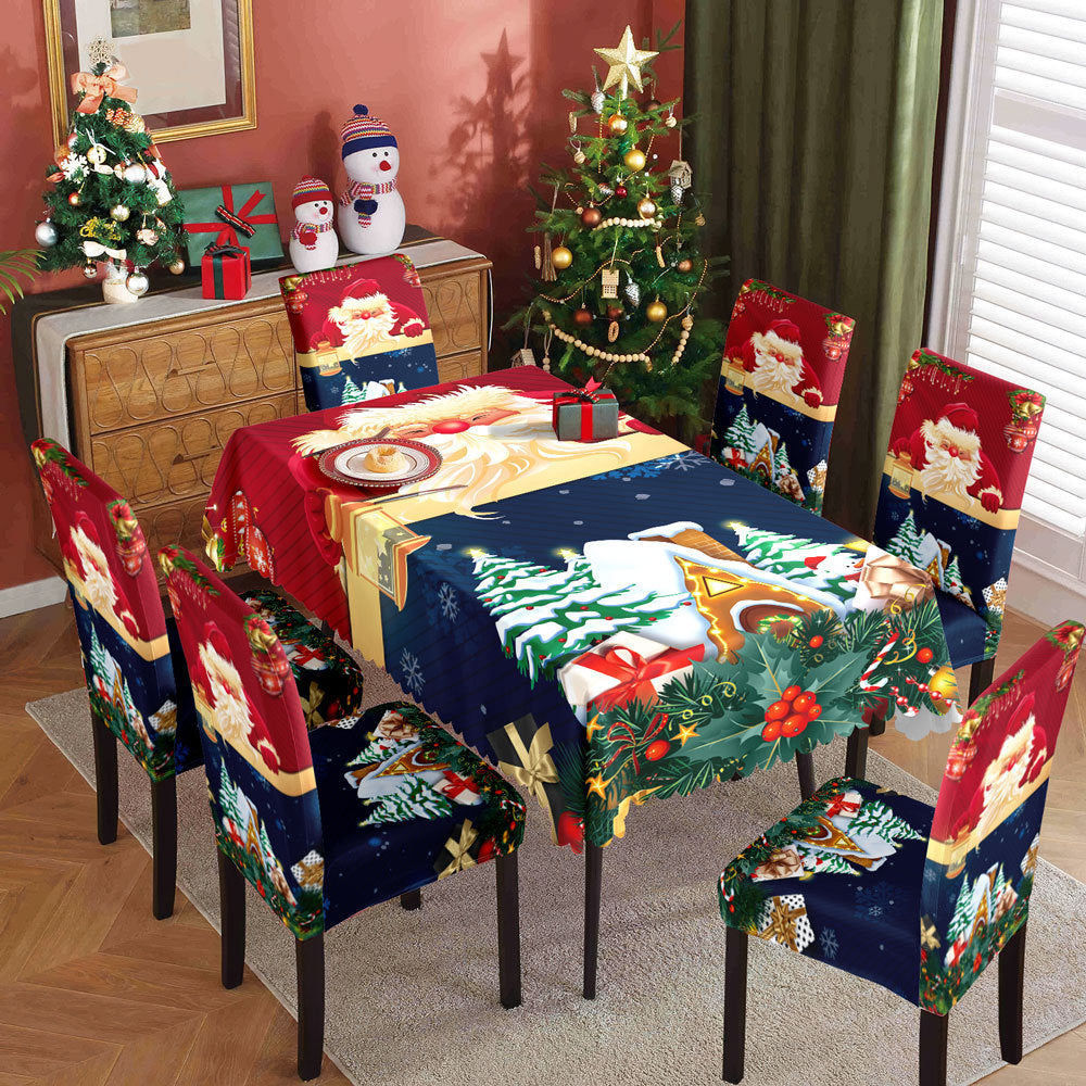 Christmas printed tablecloth, chair cover, waterproof, oil resistant, festive decoration, dining table cloth, chair cover, universal household use