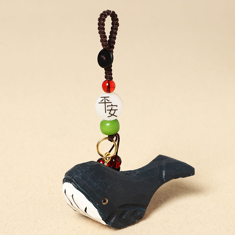 Creative Handmade Wooden Carving Whale Keychain Pendant