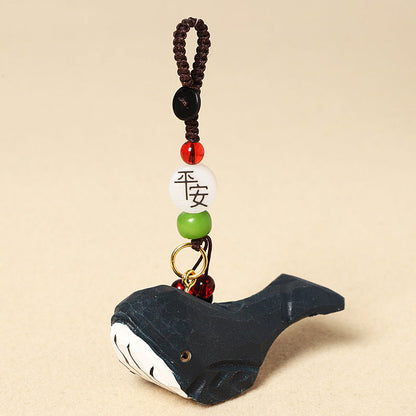 Creative Handmade Wooden Carving Whale Keychain Pendant