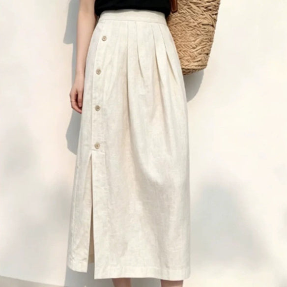 Summer Linen Breasted Skirt For Women