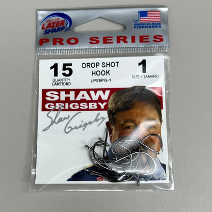 EAGLE CLAW (5 PACK) Non-Offset Drop Shot Hook Platinum Black #1 15 pc LPS6PG-1