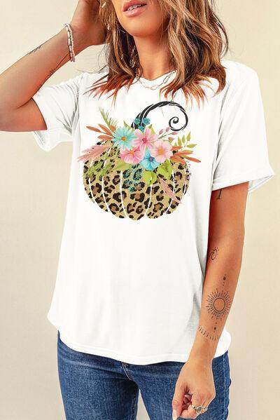 Pumpkin Graphic Round Neck Short Sleeve T-Shirt for Women