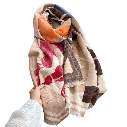 Women's Autumn Winter Color-Block Double-Faced Jacquard Scarf