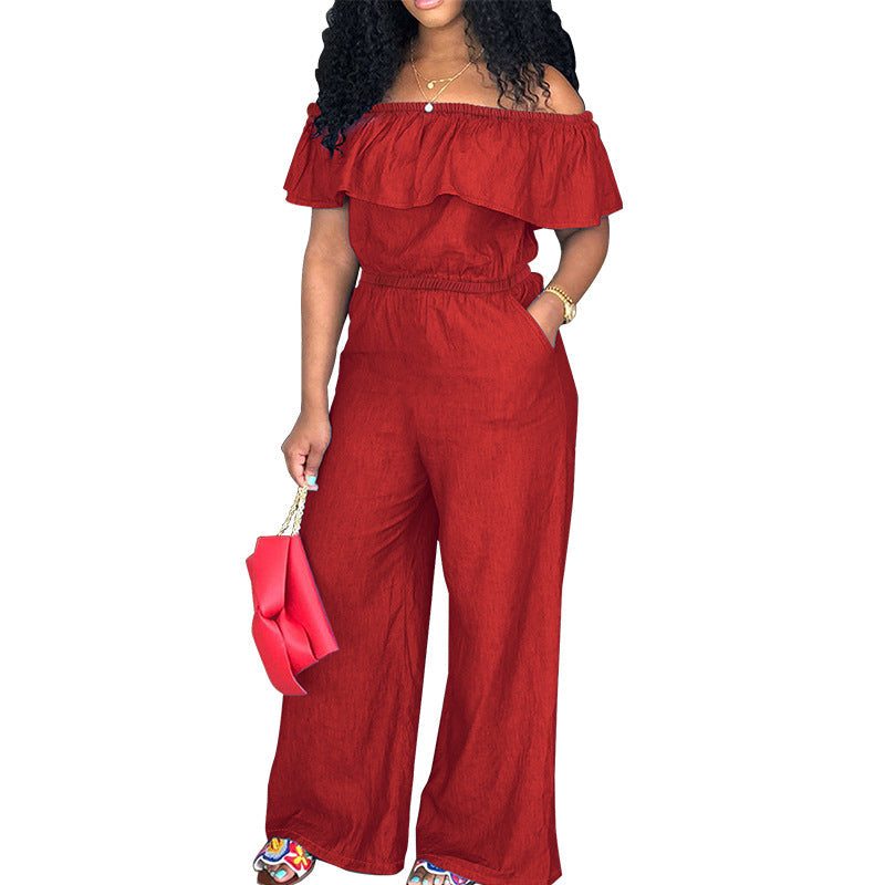 Plus-size Women's Denim Cape Jumpsuit