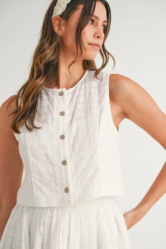MABLE Eyelet Lace Top and Mini Skirt Set