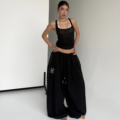 American-style Studded Embroidery Sweatpants