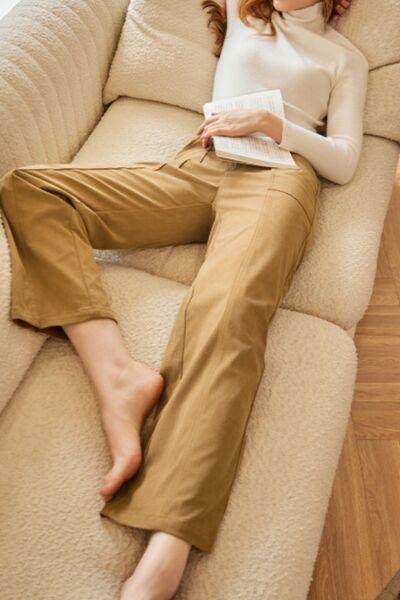 Half Elastic Waist Straight Pants for Comfortable Fit