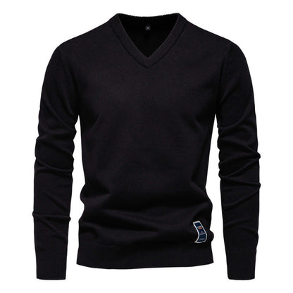 Autumn And Winter Pure Cotton Solid Color Hoodie V-neck Trendy Men's Clothing Sweater