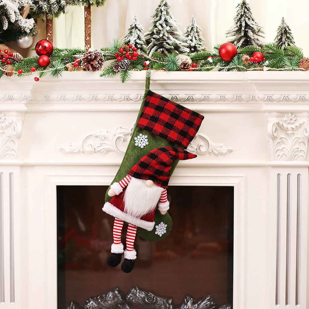 Christmas Day Decoration Red Black White Grid Faceless Forester Christmas Socks Dwarf Hanging Doll Candy Gift Bag