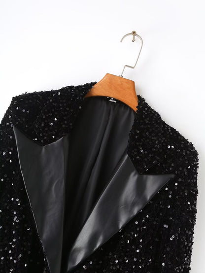 European And American Stitching Neckline Women's Casual Sequin Suit Women's Jacket