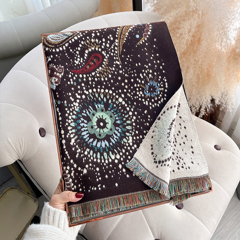 Starry Sky Cashew Flower Shawl Women's Double-Sided Thickened Scarf