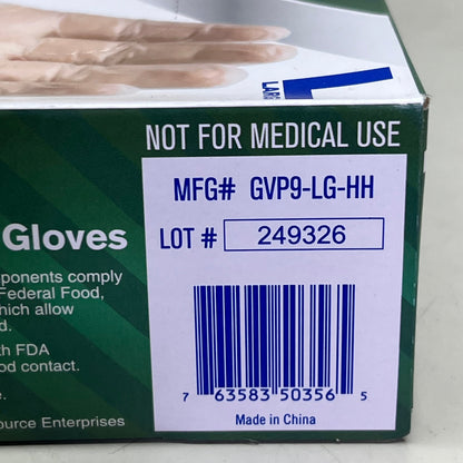 SAFETY ZONE (2 PACK of 100 Gloves) Clear Vinyl Gloves Sz L, GVP9-LG-HH