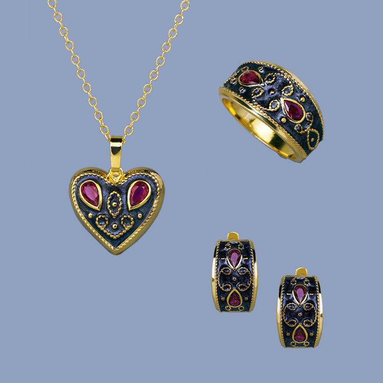 Classic Retro Exquisite Enamel Jewelry Three-piece Set