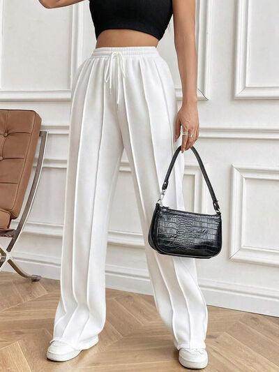 Drawstring Elastic Waist Pants with Pockets for Women