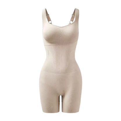 Curvy Dark-chocolate-colored Back-release Shapewear Bodysuit With Built-in Cups For Women