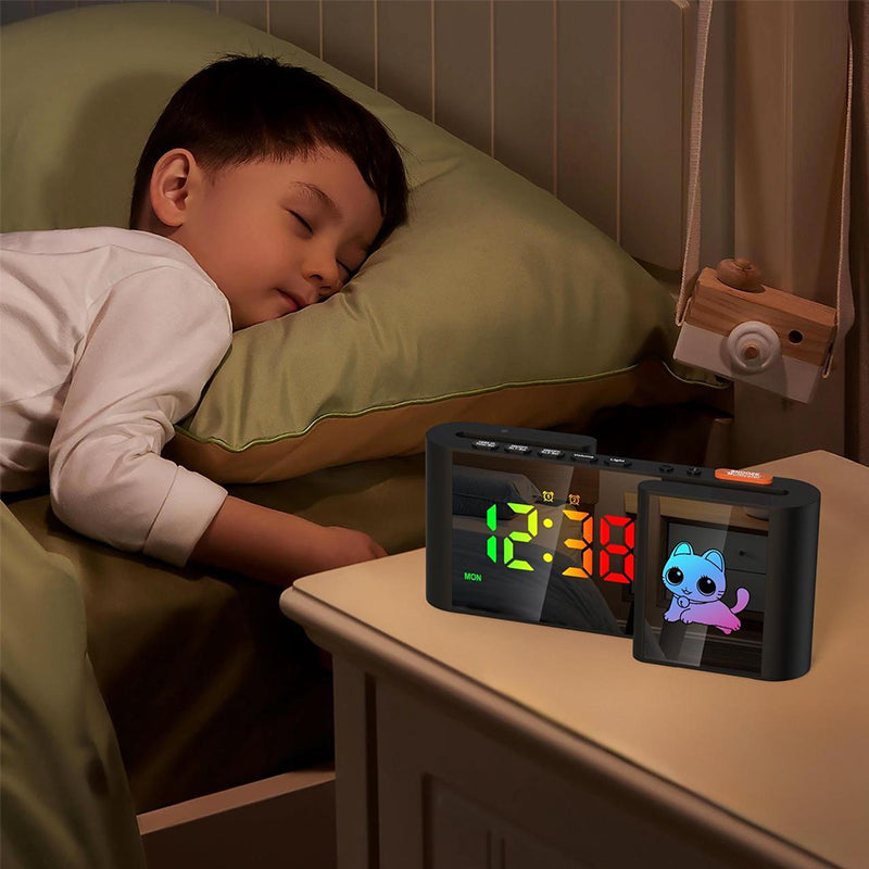Creative S-shaped Dual-Screen RGB Colorful Alarm Clock, Adorable Cartoon Night Light Electronic Clock