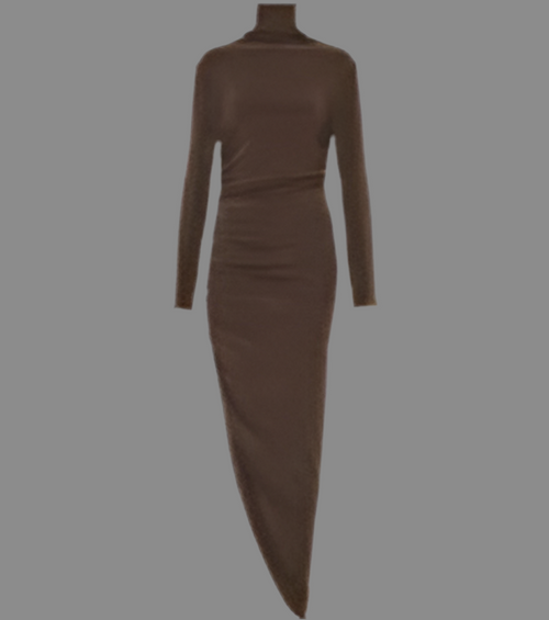 NORMA KAMALI Turtle Neck Ruched Side Drape Gown Unlined Women's S/36 Chocolate