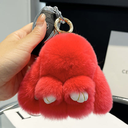 Cute Rex Rabbit Fur Doll Bunny Car Keychain Pendant Mini Bag Plush Dead Ornament Rabbit