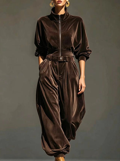 Women's Mandarin-collar Long-sleeve Pantsuit