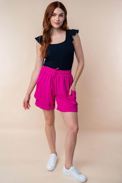 White Birch High Waisted Drawstring Knit Cargo Shorts for Women