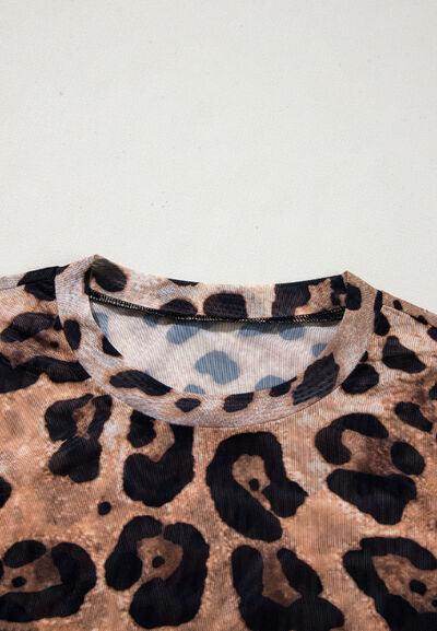 Leopard Round Neck Long Sleeve Blouse for Women Fashion