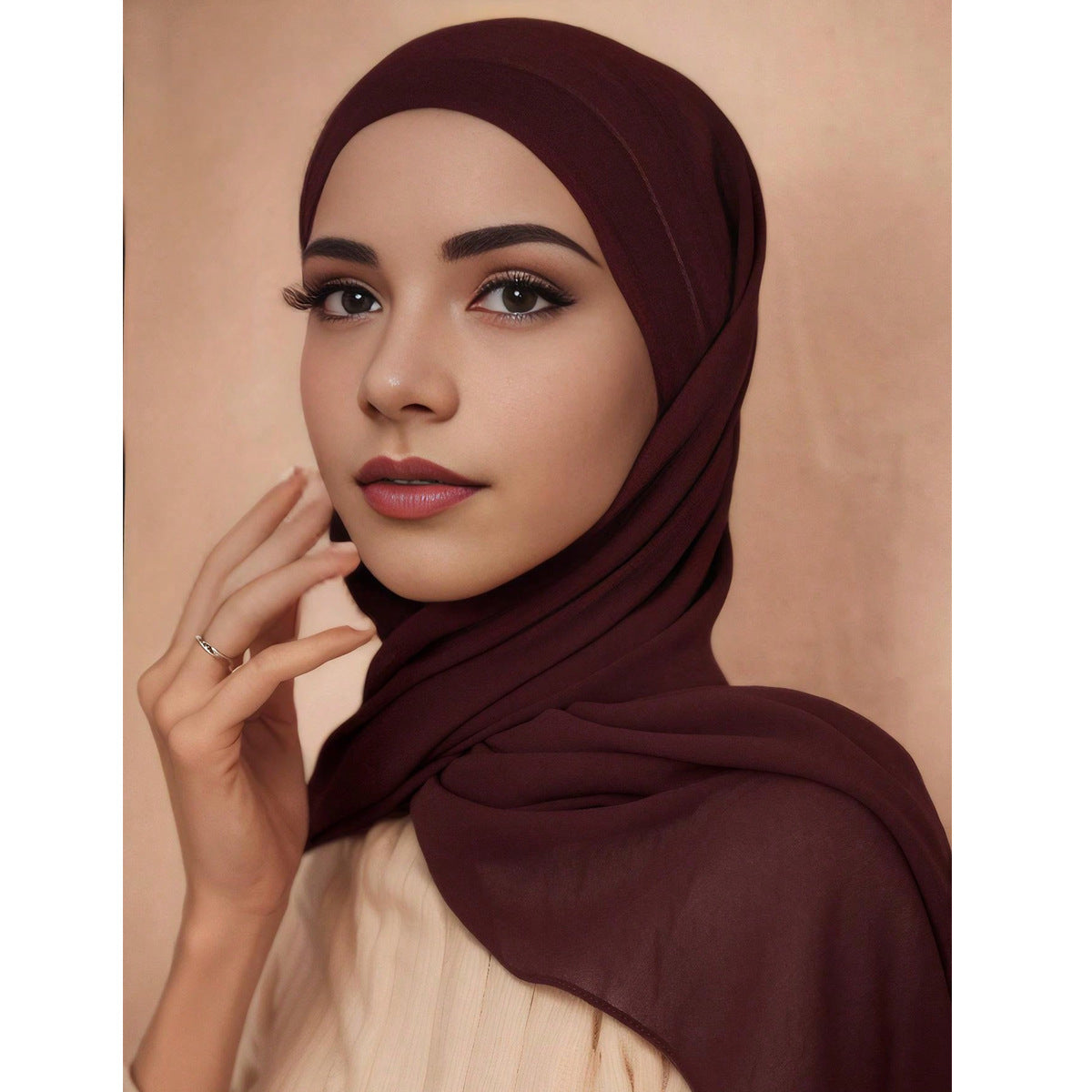 Summer Solid-Color Pearl Chiffon Bubble Womens Headscarf
