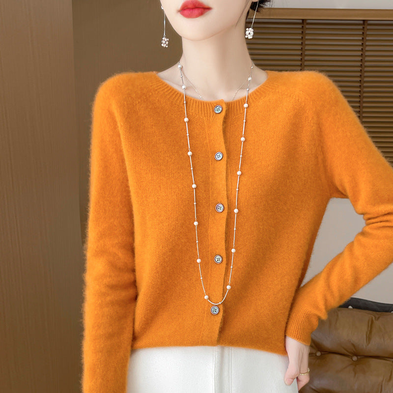 Andy Velvet Osmanthus Knit Round-Neck Cardigan