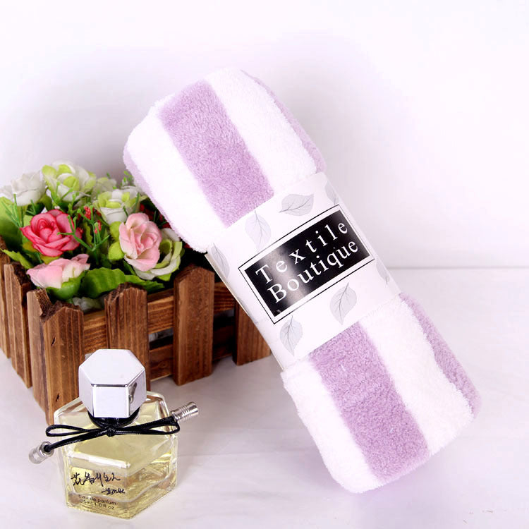Coral Fleece Towel Thickened Absorbent Striped Edge Towel