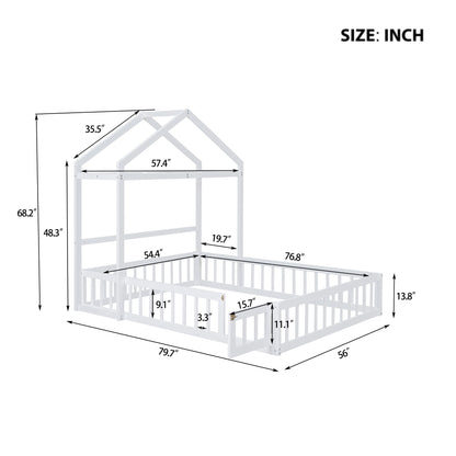 Wooden Full Size Children's Bed with Detachable Headboard and Integrated Clothes Drying Rack, White