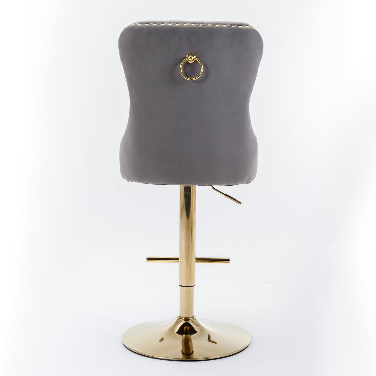 Thick gold rotating velvet bar stool with adjustable seat height of 25-33 inches and backrest (gray, set of 2 pieces)