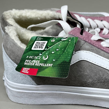 VANS Old Skool Leather & Pig Suede Sherpa Sneakers Womens 5.5 Mens 4.0 Pink Grey