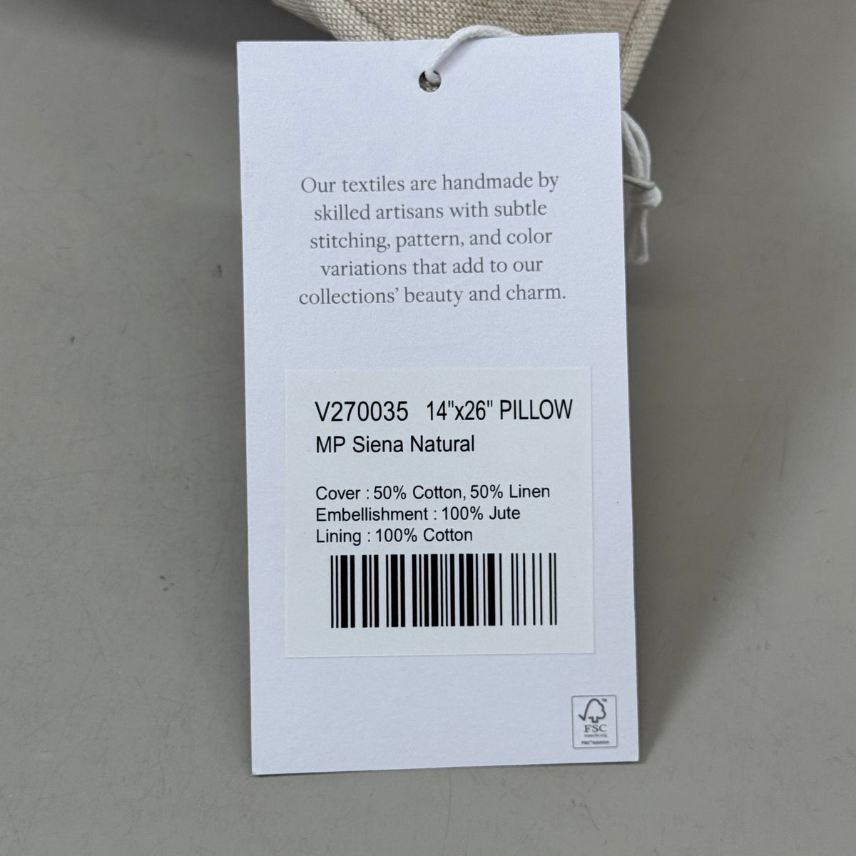 VILLA 14"x26" MP Siena Throw Decorative Pillow Natural