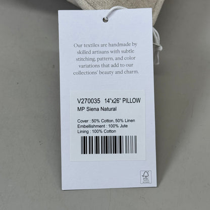 VILLA 14"x26" MP Siena Throw Decorative Pillow Natural