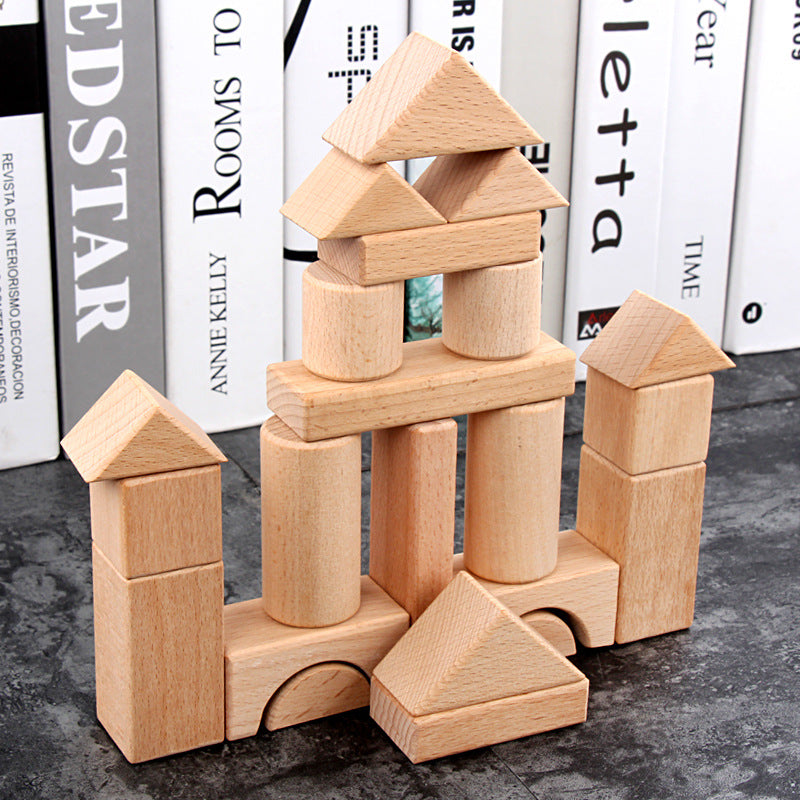 Puzzle Wooden Children's Wooden Boxed Beech 22 Pieces Can Be Bitten Assembled Building Blocks Pile Up Early Education Toys