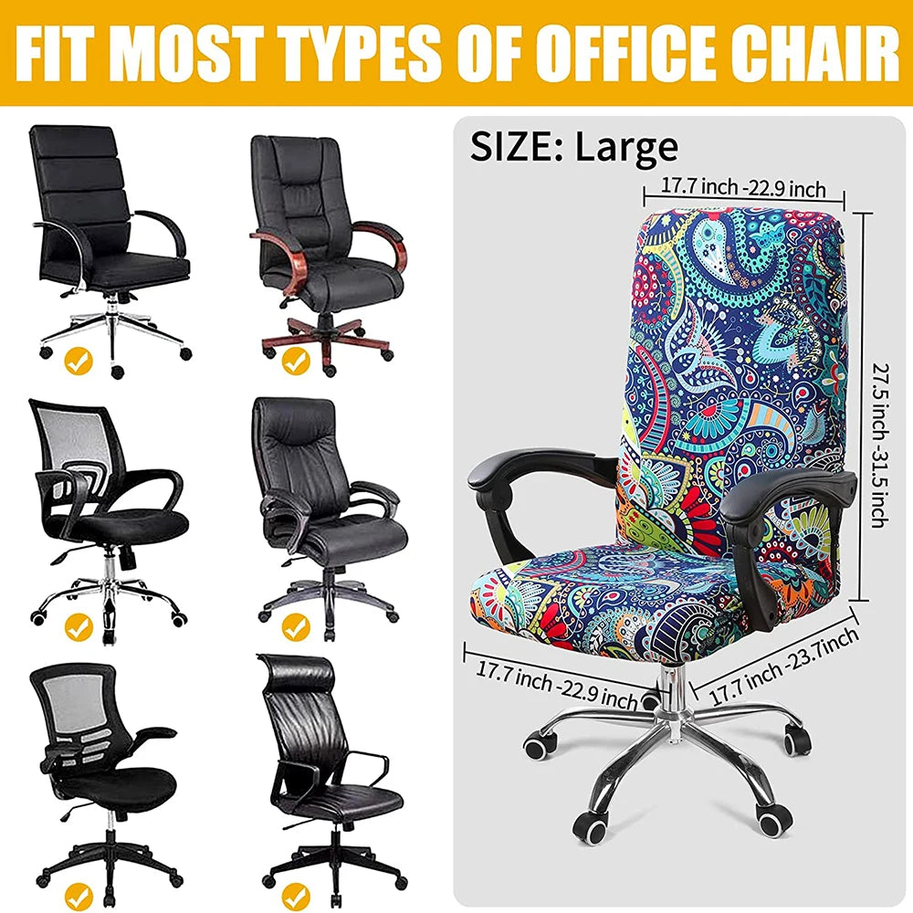 Stretch Printed Computer Office Chair Covers Soft Fit Universal Desk Rotating Slipcovers Removable Washable Anti-Dust Spandex