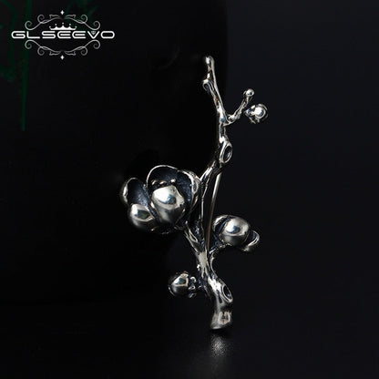 GLSEEVO Vintage Magnolia Brooches For Women Gift 925 Sterling Silver Luxury Brooch Broche Plata De Ley 925 Fine Jewellery