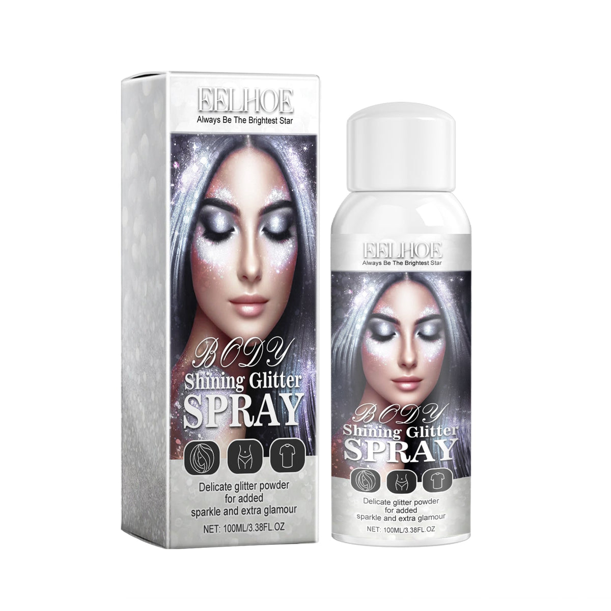 Body Glitter Spray, Body Glitter Highlight Spray Natural Stereo Long-Lasting Brightening Glitter Powder