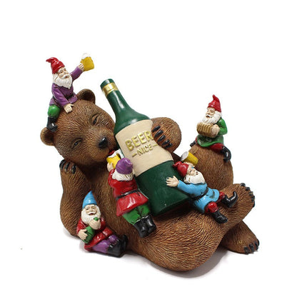 Resin Drunk Brown Bear and Dwarf Decorations Creative Courtyard Garden