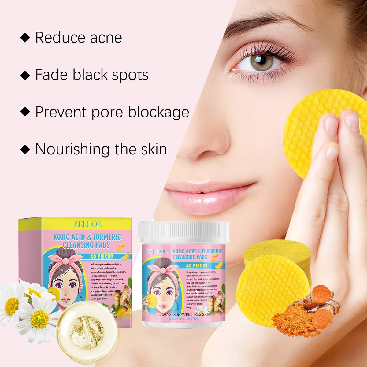 Turmeric Acid Cleansing Pad Gently Cleanses Face Skin With Refreshing And Balanced Oil Skin Care Cleansing Pad