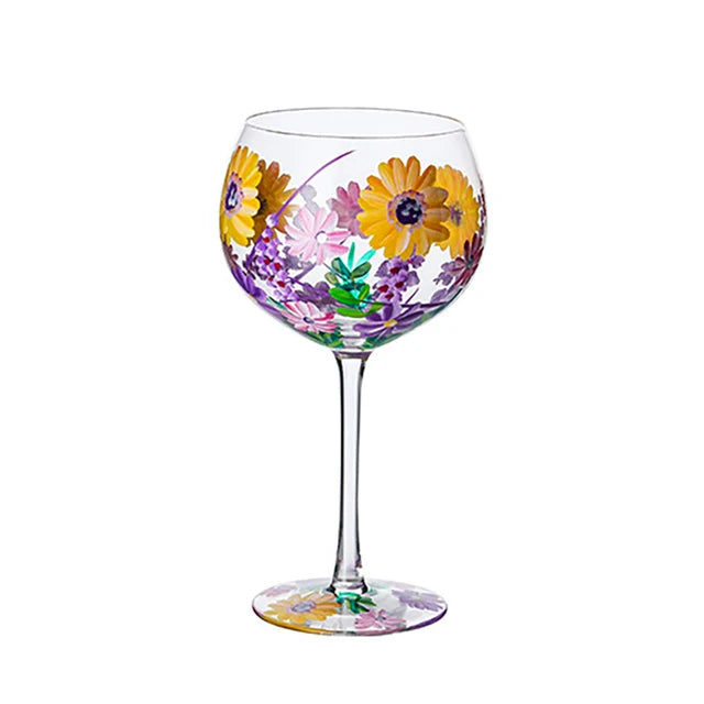 Nordic Colored Glass Wine Glasses Creative Hand-Painted Flowers Wine Glass Household Painted Goblet Crystal Champagne Drinkware
