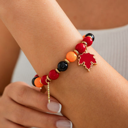 Thanksgiving Creative Maple Leaf Pendant Alloy Bracelet Personalized Letter Pumpkin Bead Bracelet