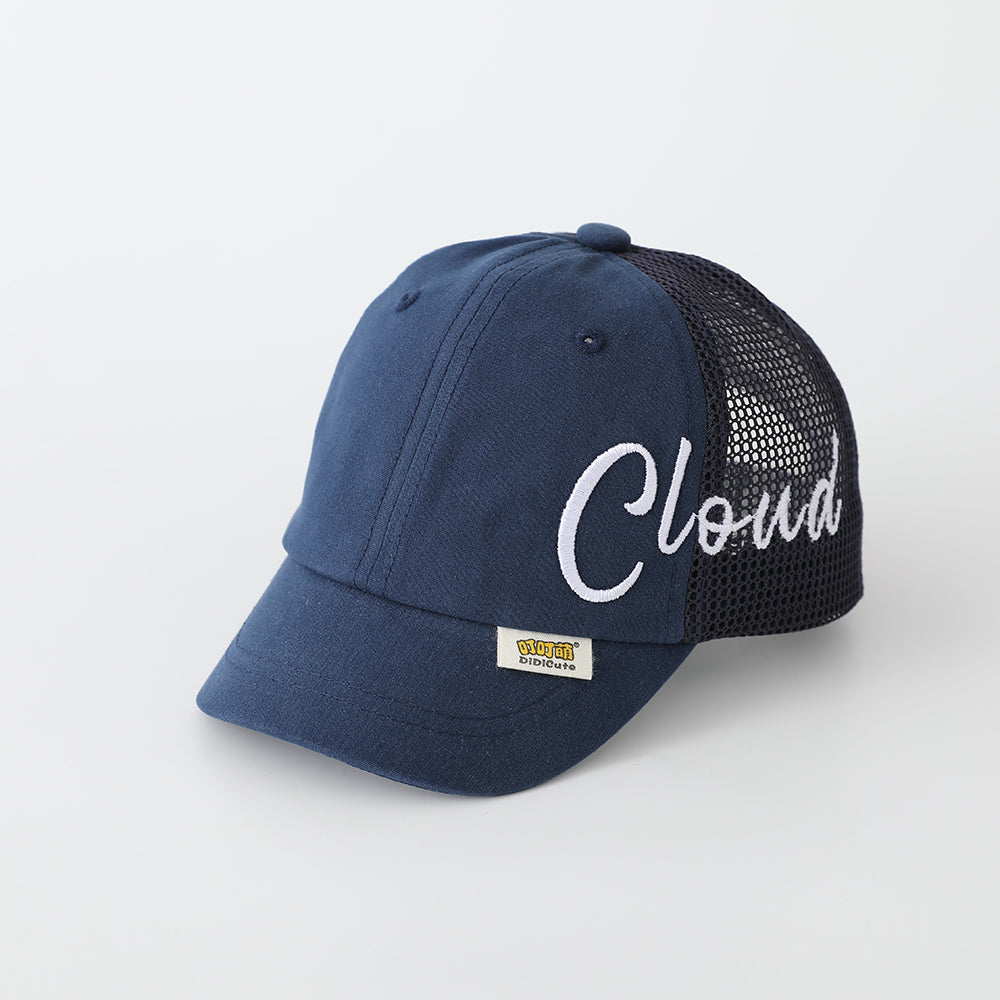 Summer Boys And Girls' Side-letter Cloud Embroidered Duckbill Hat With Net Fabric Patching And Soft Brimmed Protective Head Design Baby Hat