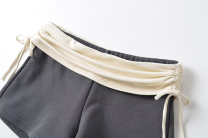 Fashion Stitching Side Drawstring Hot Pants