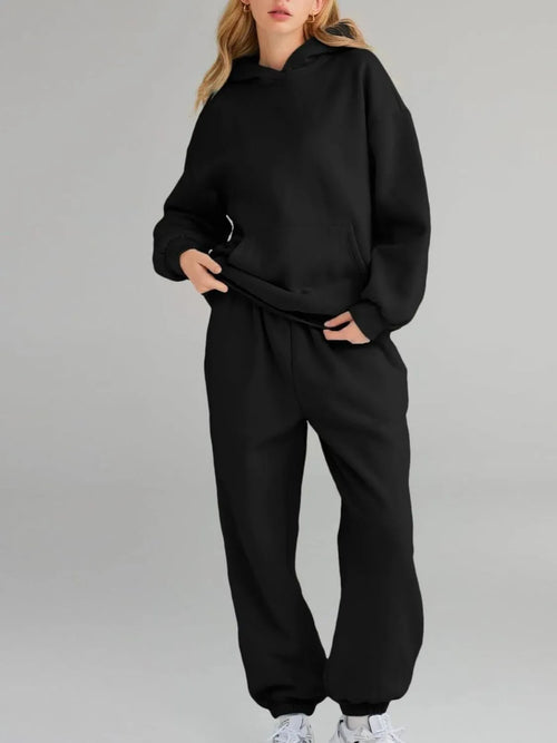 Full Size Kangaroo Pocket Hoodie and Joggers Set Plus Size