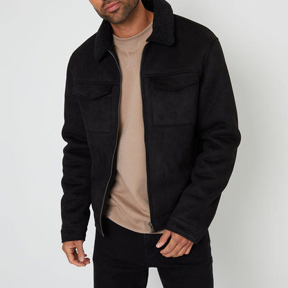 Men's Lamb Fur Collar Splicing Coat