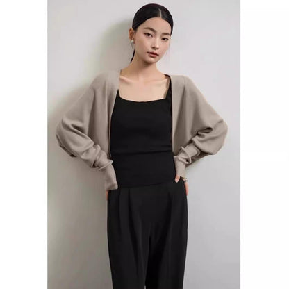 French-style Vintage Black Batwing-sleeve Sweater Shawl Tunic