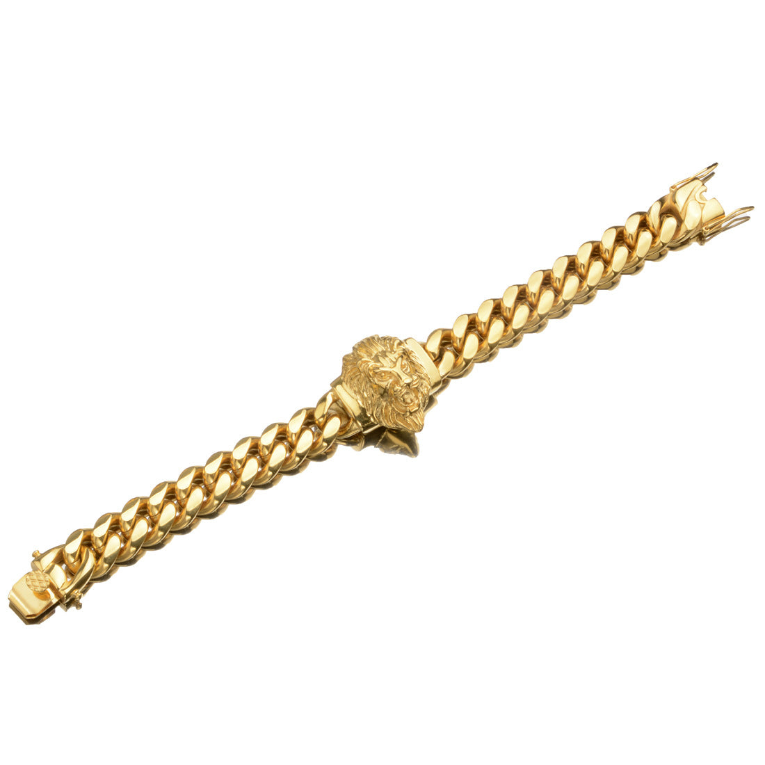 14mm-wide Lion-head Stainless Steel Titanium Alloy Gold-plated Buckle Cuban Mens Bracelet