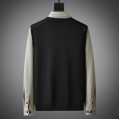 Winter Brushed Woolen Thickened Fake Two Pieces Sweaters Men