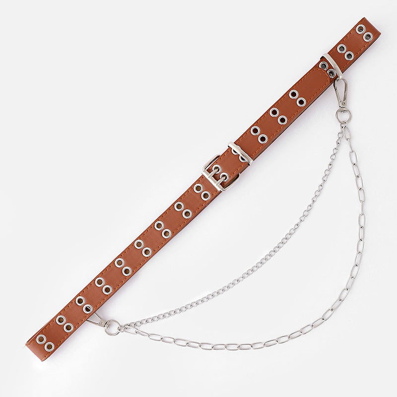 Jeans With Cutout Air Eye Punk Casual Belt